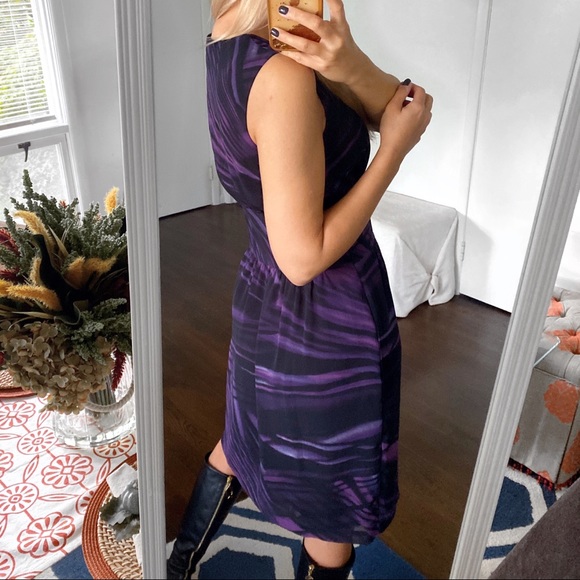 💜 PROMISS PURPLE BLACK ABSTRACT COCKTAIL DRESS! - Picture 3 of 11